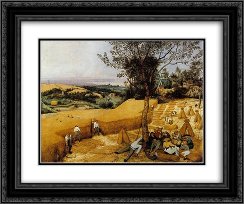 The Harvesters 24x20 Black Ornate Wood Framed Art Print Poster with Double Matting by Bruegel the Elder, Pieter