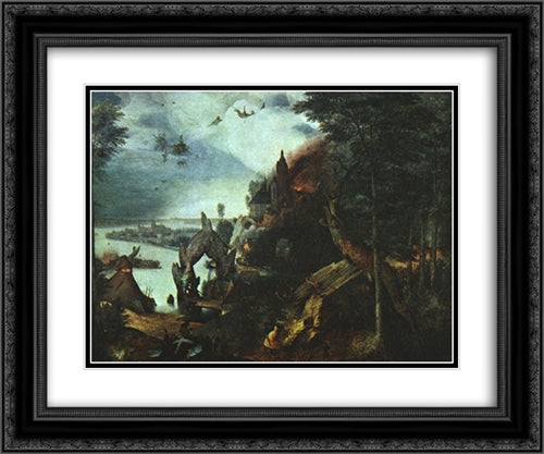Landscape with the Temptation of Saint Anthony 24x20 Black Ornate Wood Framed Art Print Poster with Double Matting by Bruegel the Elder, Pieter