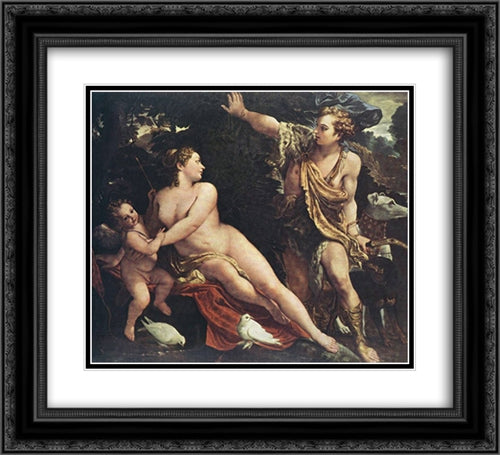 Venus and Adonis 22x20 Black Ornate Wood Framed Art Print Poster with Double Matting by Carracci, Annibale