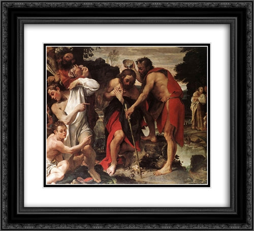 The Baptism of Christ 22x20 Black Ornate Wood Framed Art Print Poster with Double Matting by Carracci, Annibale