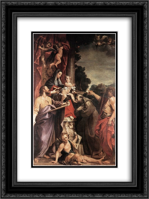 Madonna Enthroned with St Matthew 18x24 Black Ornate Wood Framed Art Print Poster with Double Matting by Carracci, Annibale