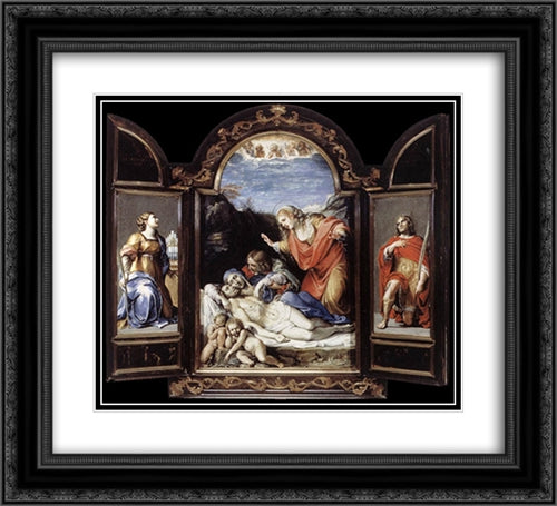 Triptych 22x20 Black Ornate Wood Framed Art Print Poster with Double Matting by Carracci, Annibale