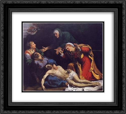 Lamentation of Christ 22x20 Black Ornate Wood Framed Art Print Poster with Double Matting by Carracci, Annibale