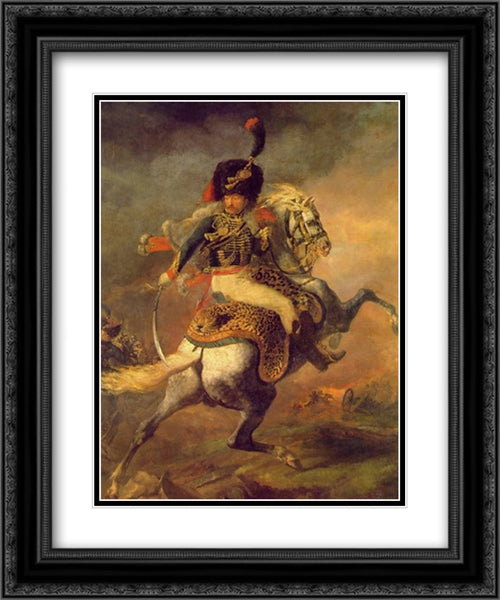 An Officer of the Imperial Horse Guards Charging 20x24 Black Ornate Wood Framed Art Print Poster with Double Matting by Gericault, Theodore