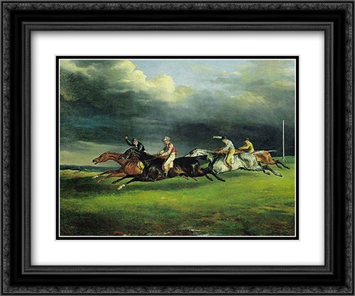 Derby at Epsom 24x20 Black Ornate Wood Framed Art Print Poster with Double Matting by Gericault, Theodore