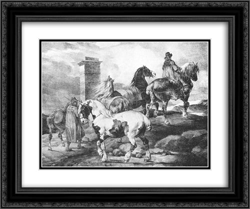 English Scenes ' Horses 24x20 Black Ornate Wood Framed Art Print Poster with Double Matting by Gericault, Theodore