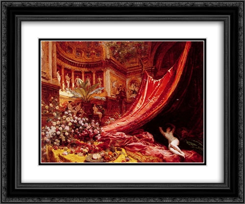 Symphony in Red and Gold 24x20 Black Ornate Wood Framed Art Print Poster with Double Matting by Beraud, Jean