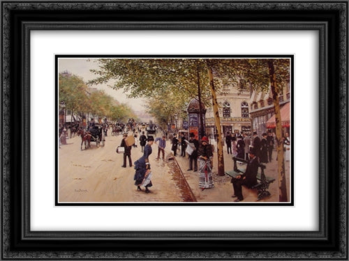 Boulevard des capucines 24x18 Black Ornate Wood Framed Art Print Poster with Double Matting by Beraud, Jean