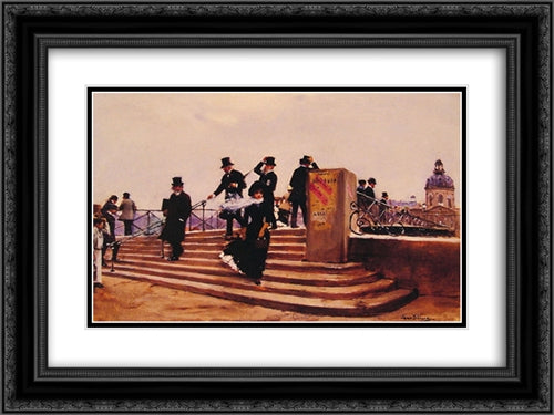 Pont des arts 24x18 Black Ornate Wood Framed Art Print Poster with Double Matting by Beraud, Jean