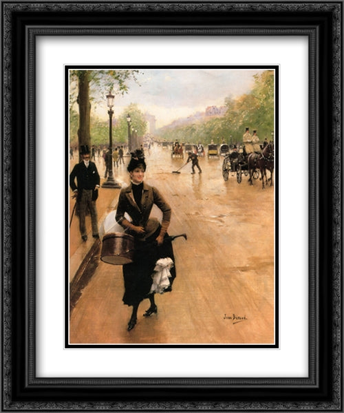 La Modiste Sur Les Champs Elysees 20x24 Black Ornate Wood Framed Art Print Poster with Double Matting by Beraud, Jean