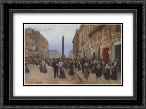 La Rue de la Paix 24x18 Black Ornate Wood Framed Art Print Poster with Double Matting by Beraud, Jean