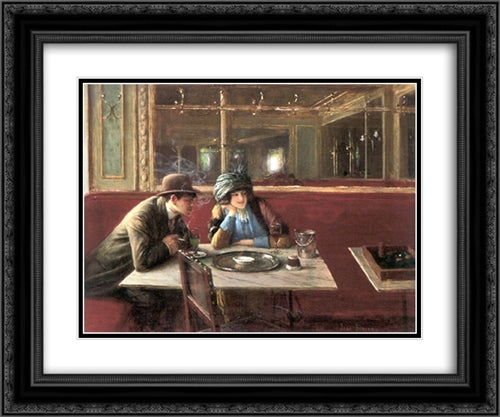 Au Cafe 24x20 Black Ornate Wood Framed Art Print Poster with Double Matting by Beraud, Jean