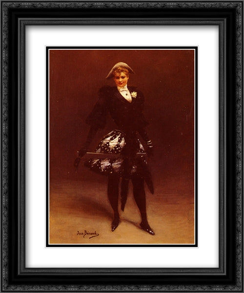 La Pierrette 20x24 Black Ornate Wood Framed Art Print Poster with Double Matting by Beraud, Jean