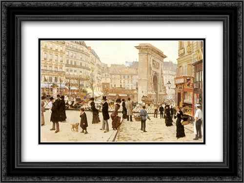 Le Boulevard St. Denis, Paris 24x18 Black Ornate Wood Framed Art Print Poster with Double Matting by Beraud, Jean