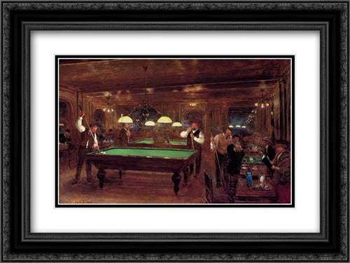 Le Billard 24x18 Black Ornate Wood Framed Art Print Poster with Double Matting by Beraud, Jean