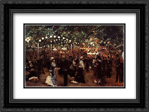 Le Bal Mabile 24x18 Black Ornate Wood Framed Art Print Poster with Double Matting by Beraud, Jean