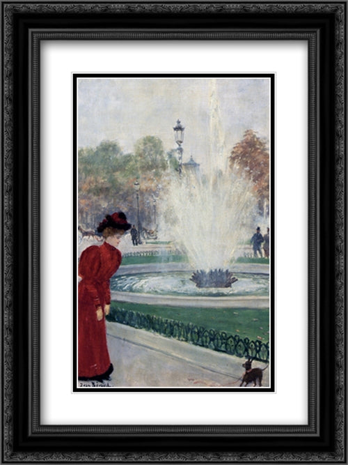 Parisienne Au Rond'Point Des Champs'Elysees 18x24 Black Ornate Wood Framed Art Print Poster with Double Matting by Beraud, Jean