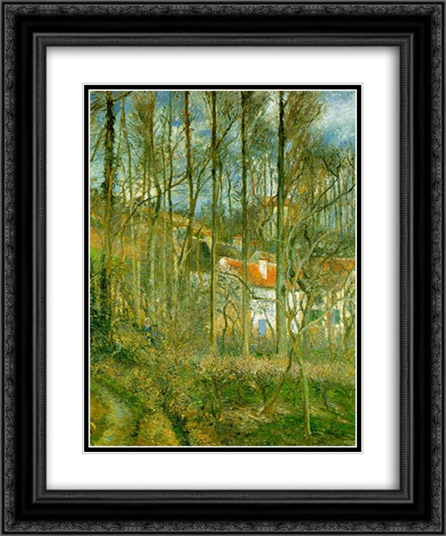 La Cote des Boeufs, the Hermitage 20x24 Black Ornate Wood Framed Art Print Poster with Double Matting by Pissarro, Camille