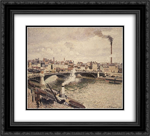 Morning, An Overcast Day, Rouen 22x20 Black Ornate Wood Framed Art Print Poster with Double Matting by Pissarro, Camille