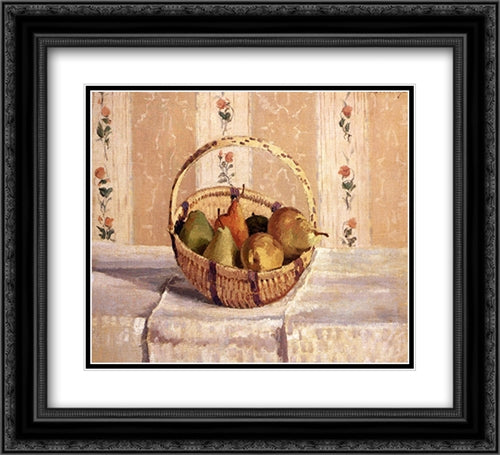 Still Life: Apples and Pears in a Round Basket 22x20 Black Ornate Wood Framed Art Print Poster with Double Matting by Pissarro, Camille