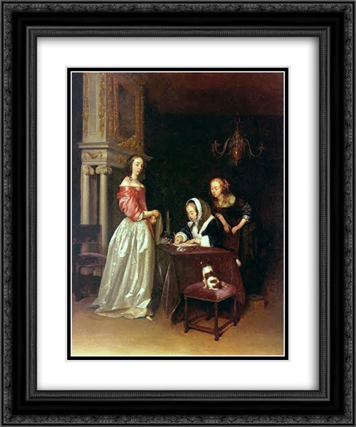 Curiosity 20x24 Black Ornate Wood Framed Art Print Poster with Double Matting by Terborch, Gerard