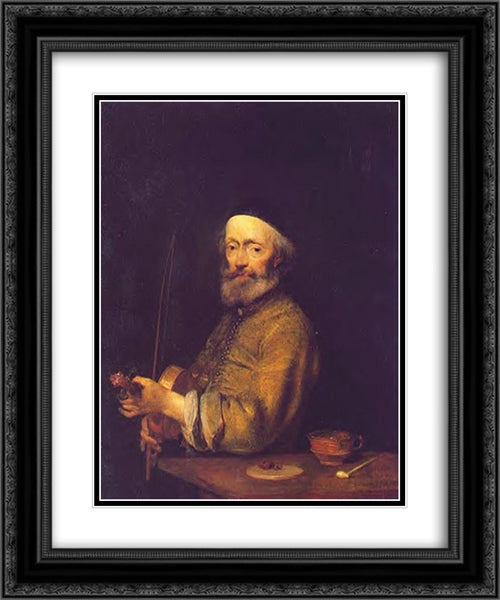 The Violinist 20x24 Black Ornate Wood Framed Art Print Poster with Double Matting by Terborch, Gerard