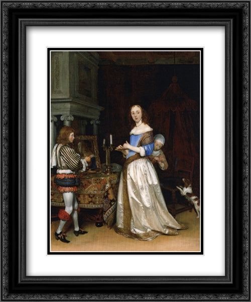 A Lady at Her Toilet 20x24 Black Ornate Wood Framed Art Print Poster with Double Matting by Terborch, Gerard