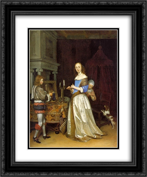 A Lady at her toilette 20x24 Black Ornate Wood Framed Art Print Poster with Double Matting by Terborch, Gerard