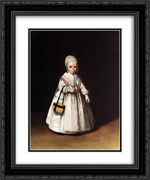 Helena van der Schalcke as a child 20x24 Black Ornate Wood Framed Art Print Poster with Double Matting by Terborch, Gerard
