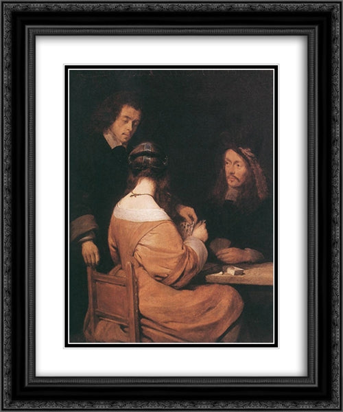 Card'Players 20x24 Black Ornate Wood Framed Art Print Poster with Double Matting by Terborch, Gerard