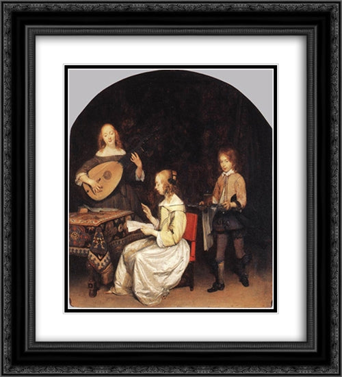 The Concert 20x22 Black Ornate Wood Framed Art Print Poster with Double Matting by Terborch, Gerard