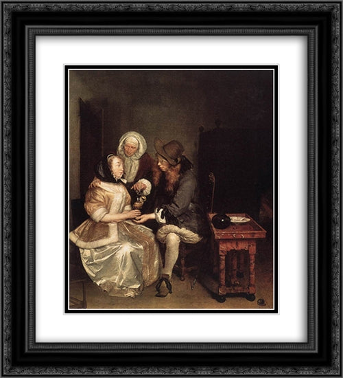 The Glass of Lemonade 20x22 Black Ornate Wood Framed Art Print Poster with Double Matting by Terborch, Gerard