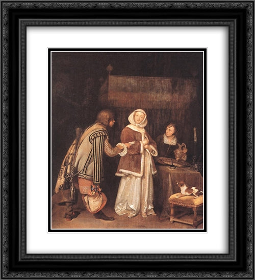 The Letter 20x22 Black Ornate Wood Framed Art Print Poster with Double Matting by Terborch, Gerard