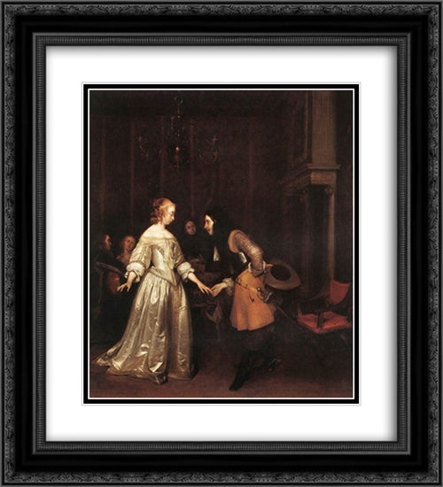 The Dancing Couple 20x22 Black Ornate Wood Framed Art Print Poster with Double Matting by Terborch, Gerard