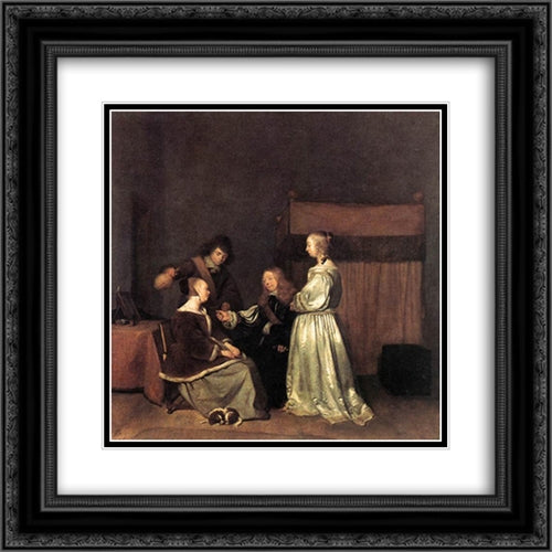The Visit 20x20 Black Ornate Wood Framed Art Print Poster with Double Matting by Terborch, Gerard