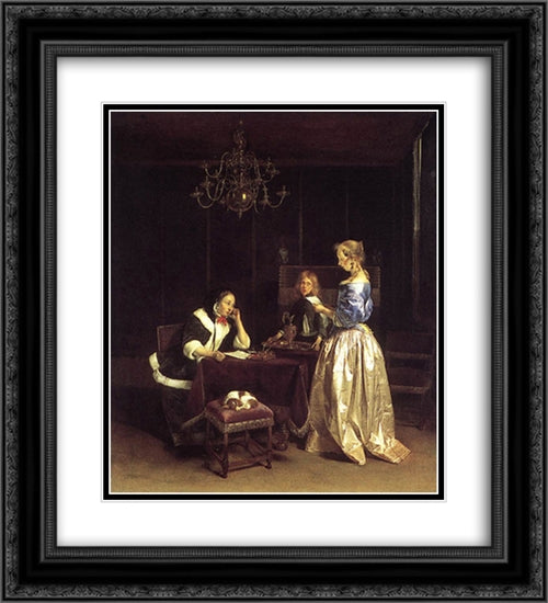 Woman Reading a Letter 20x22 Black Ornate Wood Framed Art Print Poster with Double Matting by Terborch, Gerard