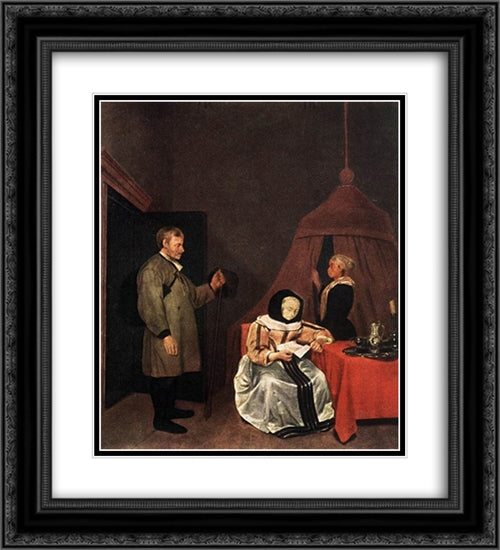 The Message 20x22 Black Ornate Wood Framed Art Print Poster with Double Matting by Terborch, Gerard