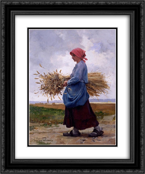 Returning From the Fields 20x24 Black Ornate Wood Framed Art Print Poster with Double Matting by Dupre, Julien