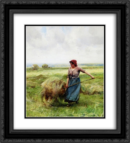 The Haymaker 20x22 Black Ornate Wood Framed Art Print Poster with Double Matting by Dupre, Julien