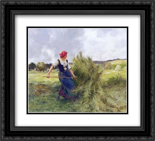 Haymaking 22x20 Black Ornate Wood Framed Art Print Poster with Double Matting by Dupre, Julien