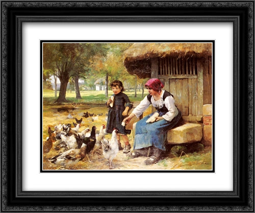 Feeding Time 24x20 Black Ornate Wood Framed Art Print Poster with Double Matting by Dupre, Julien