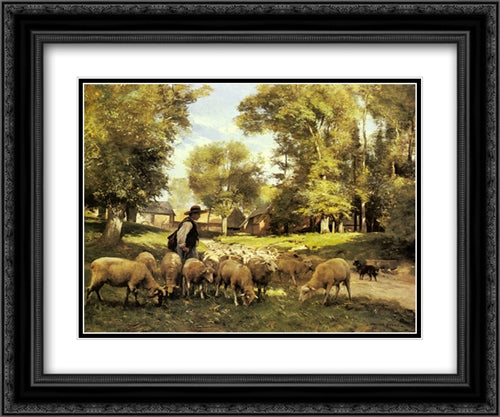 A Shepherd and his Flock 24x20 Black Ornate Wood Framed Art Print Poster with Double Matting by Dupre, Julien