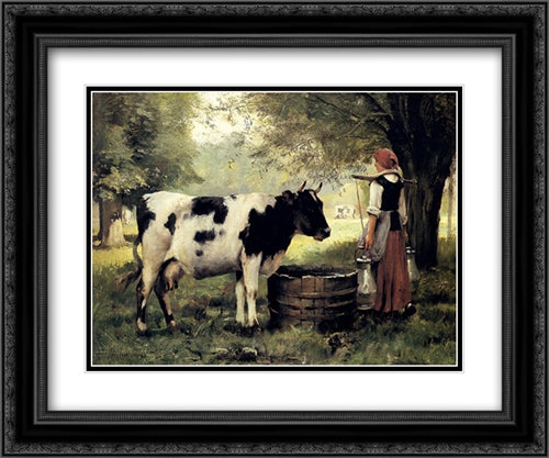 The Milkmaid 24x20 Black Ornate Wood Framed Art Print Poster with Double Matting by Dupre, Julien