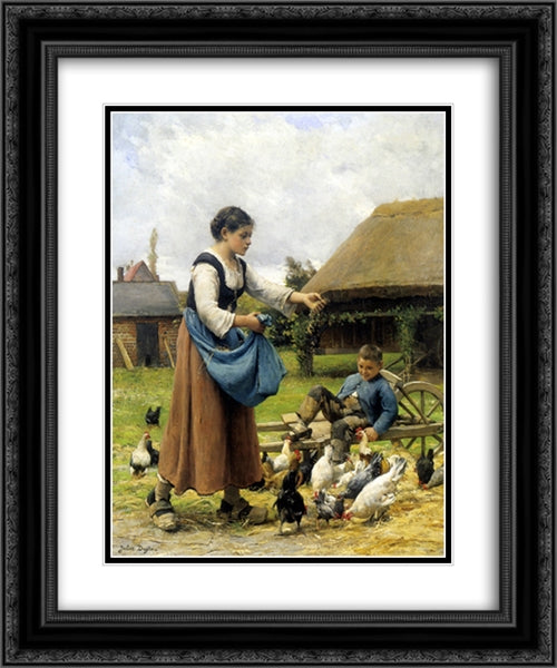 In The Farmyard 20x24 Black Ornate Wood Framed Art Print Poster with Double Matting by Dupre, Julien