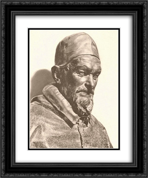 Bust of Pope Innocent X 20x24 Black Ornate Wood Framed Art Print Poster with Double Matting by Algardi, Alessandro