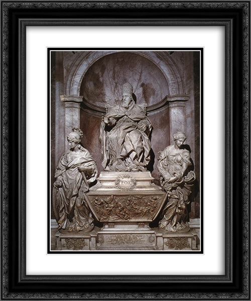 Monument of Pope Leo XI 20x24 Black Ornate Wood Framed Art Print Poster with Double Matting by Algardi, Alessandro