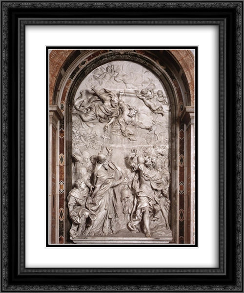 The Meeting of Leo I and Attila 20x24 Black Ornate Wood Framed Art Print Poster with Double Matting by Algardi, Alessandro