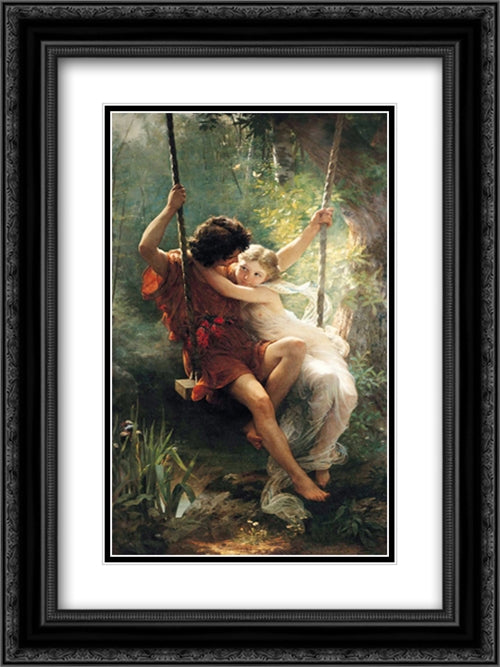 Springtime 18x24 Black Ornate Wood Framed Art Print Poster with Double Matting by Cot, Pierre Auguste