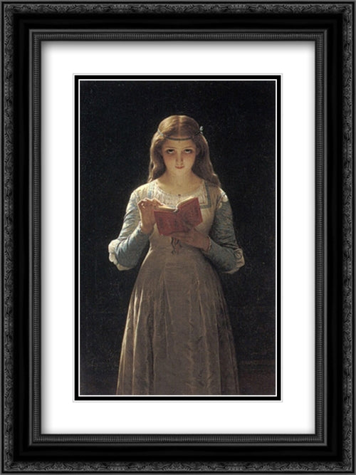 Pause for Thought 18x24 Black Ornate Wood Framed Art Print Poster with Double Matting by Cot, Pierre Auguste