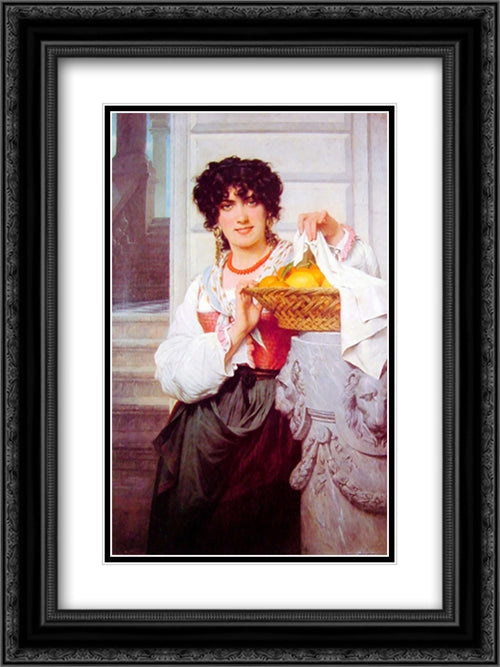 Pisan Girl with Basket of Oranges and Lemons 18x24 Black Ornate Wood Framed Art Print Poster with Double Matting by Cot, Pierre Auguste